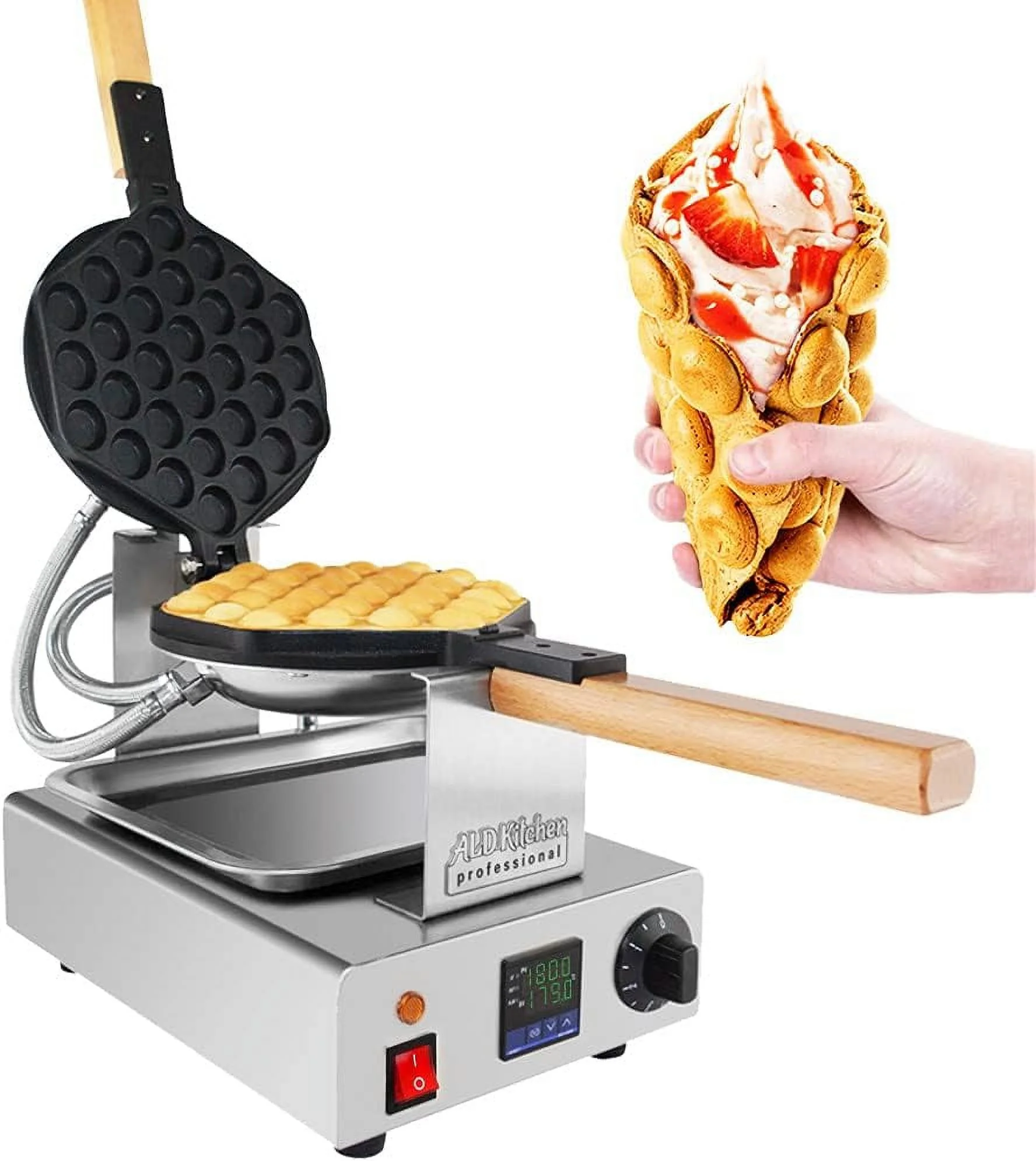 Bubble Waffle Maker | Stainless Steel Egg Waffle Iron With Improved Digital Thermostat | 110V