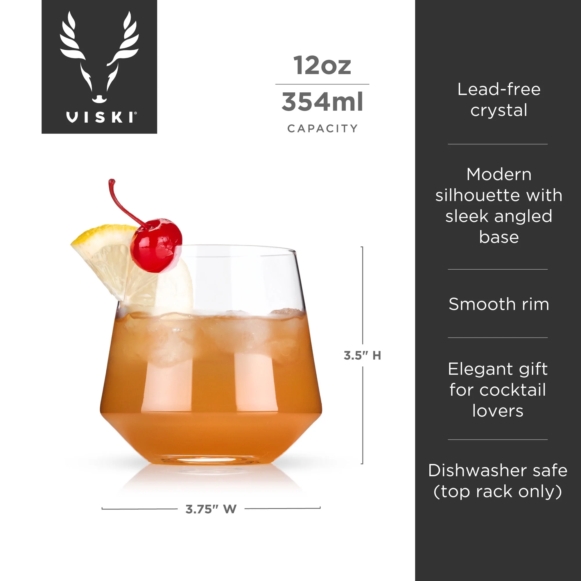 Viski Raye Angled Crystal Tumblers - Lowball Crystal Cocktail Glasses