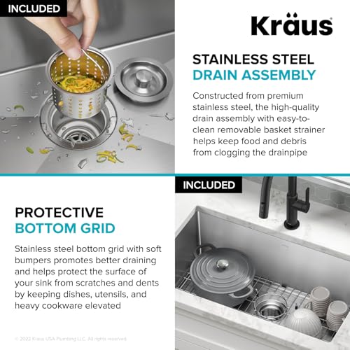 KRAUS Standart Pro 32 Inch 18-Gauge Stainless Steel Scullery Sink, 24 Gallon Freestanding Commercial Style Single Bowl Laundry & Utility Sink, KHS230-32