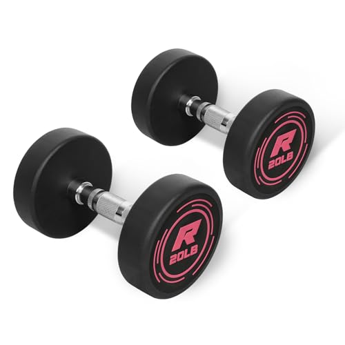 RitFit 5-200 LBS PVC Coated Pink Round Dumbbells Set with Optional Rack and Non-Slip Handle for Home Gym Strength Training and Fitness
