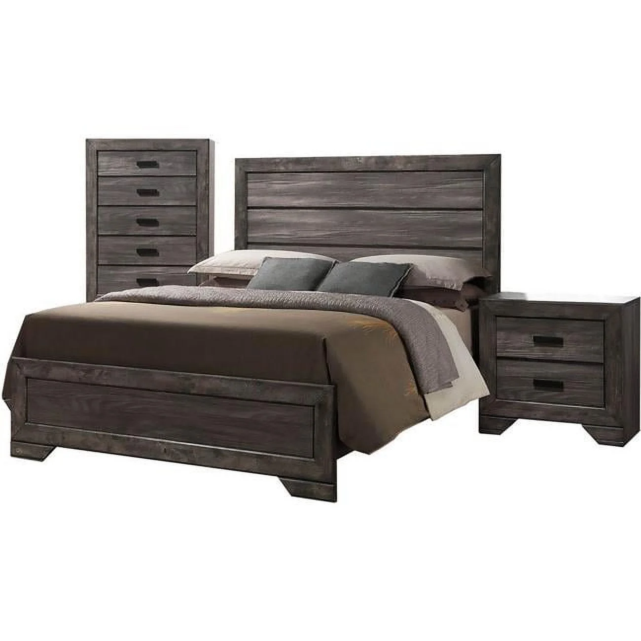 Weather Gray Drexel Bedroom King Bed, Chest & Nightstand Suite - 3 Piece