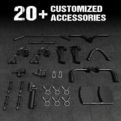 M21 Smith Machine, Multi-Function Power Cage with Dual Pulley Cable Crossover System, 2000LBS All-in-One Squat Rack with Smith Bar and Attachments