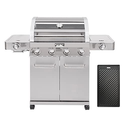 Monument Grills Larger 4-Burner Propane Gas Grills Stainless Steel Cabinet Style with Side & Infrared Side Sear Burners with Stainless Steel Rotisserie Kit(2 Items)