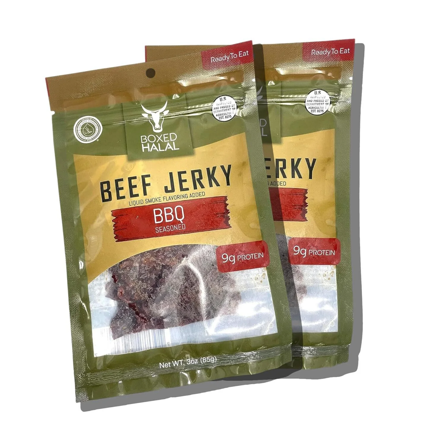 BOXED HALAL Premium 100% Grass-Fed BBQ Beef Jerky Strips, 13g Protein, HFSAA Certified Halal, Keto Friendly Snack, 3 Oz. Bags (3 Pack)