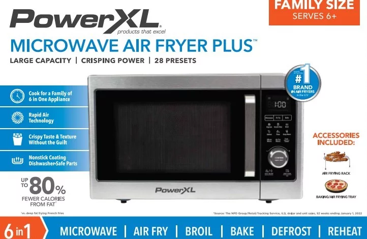 PowerXL Microwave Air Fryer Plus, Stainless Steel / Black, 1cu. ft.