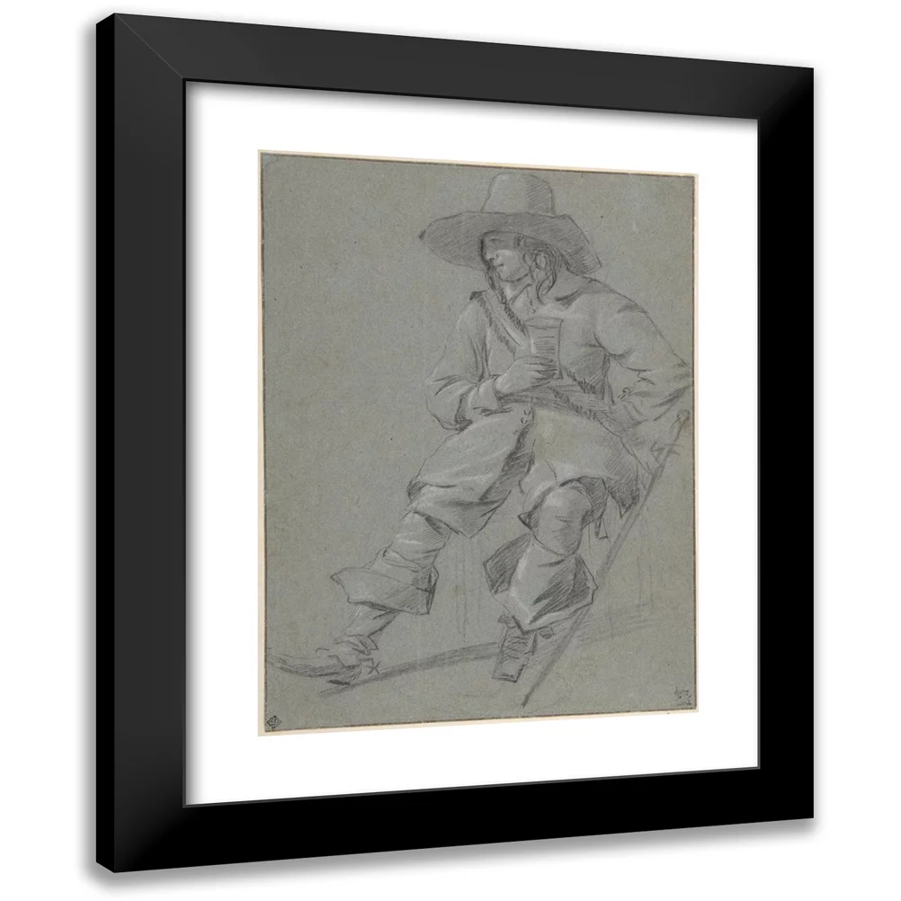 Gabriel Metsu 11x14 Black Modern Framed Museum Art Print Titled - Seated Cavalier with Glass (Mid-17th Century)