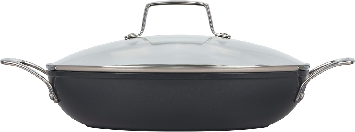 Le Creuset Essential Non-stick Ceramic Shallow Braiser with Glass Lid, 3.5 qt.​