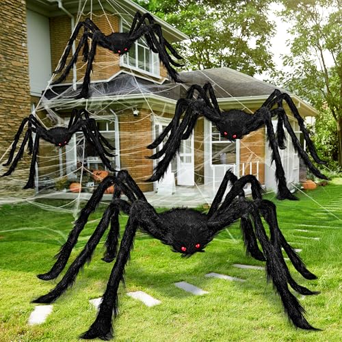 JOYIN 4 Packs Halloween Outdoor Decorations Spider Set, Scary Large Spiders for Halloween Decor Outside, Indoor Party Decor Haunted House Prop, Yard Lawn Garden Decoration, Black (60