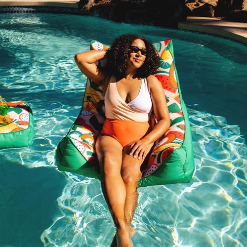 Big Joe Captain's Float No Inflation Needed Pool Lounger, Double Sided Mesh, Quick Draining Fabric