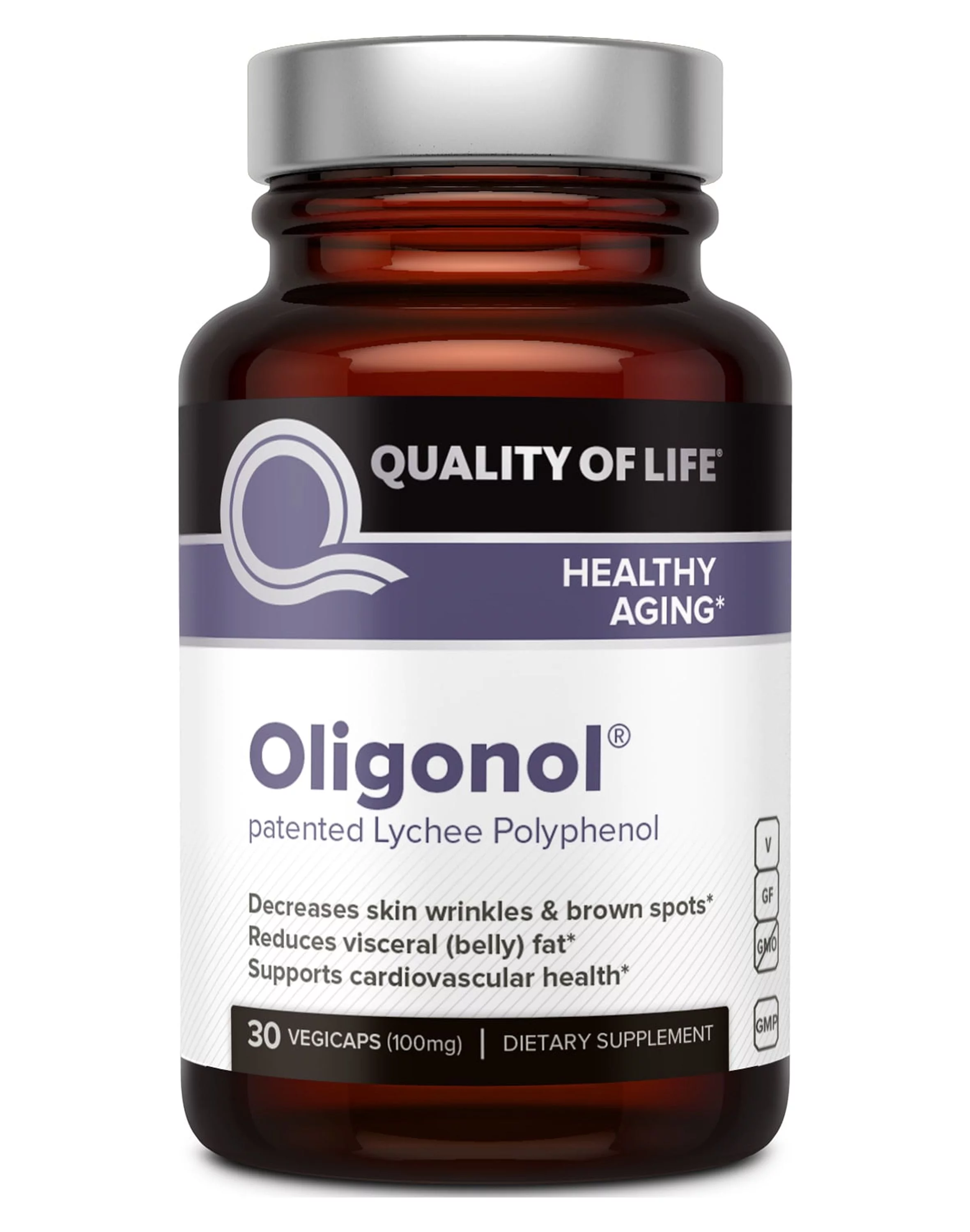 Quality of Life Oligonol Premium Anti Aging Supplement-Supports Cardiovascular Health Youthful Skin, Circulation, Weight Loss, 30 Vegicaps (100mg)