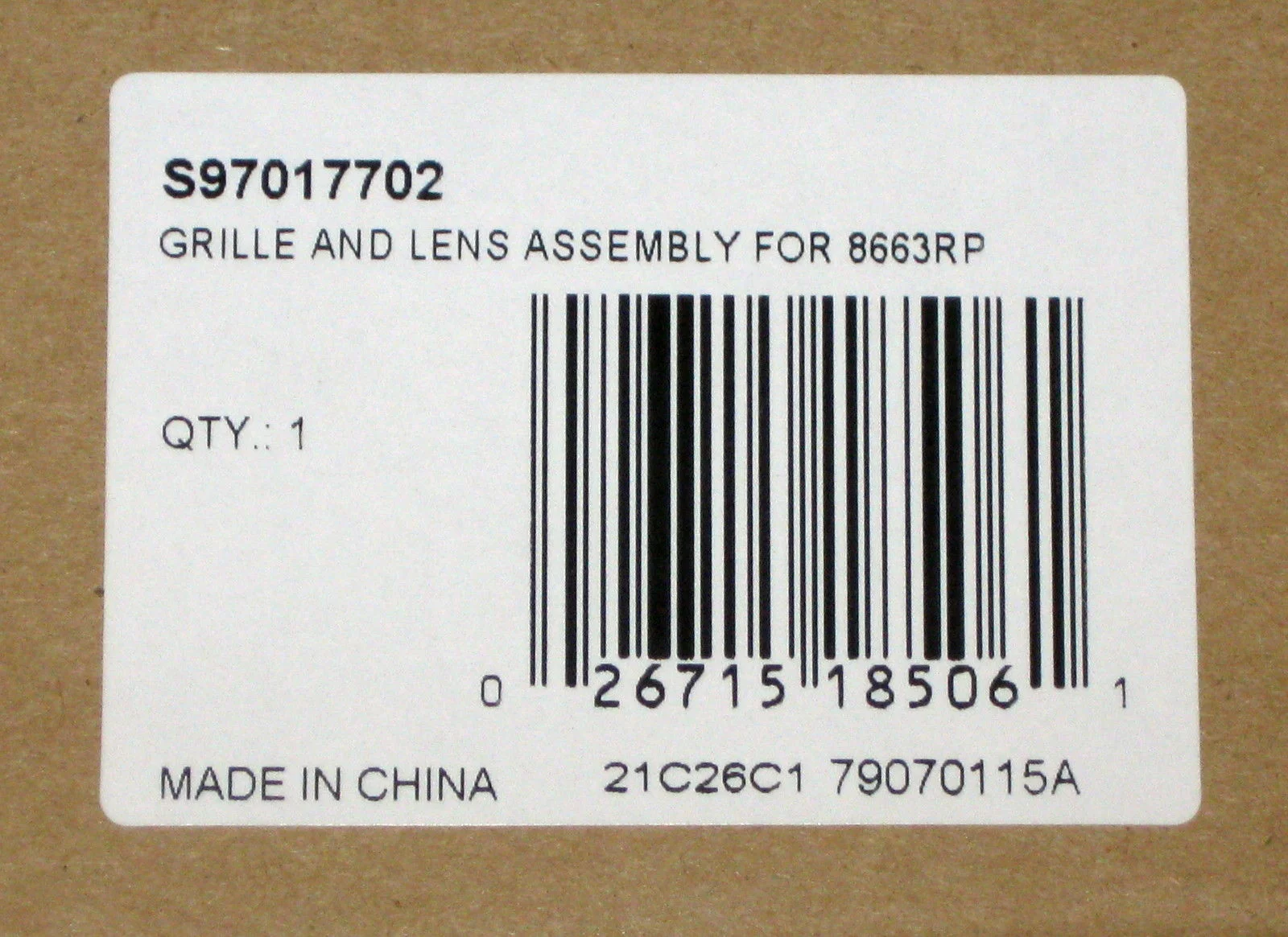 S97017702 Broan Nutone Grille and Lens Assembly for 8663RP Fan Unit New