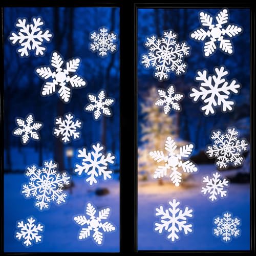 Christmas Snowflakes Window Stickers,108pcs White Snowflakes Window Clings,Large Snowflake Decal Sticker,Xmas Snowflake Decorations for Home School Office Winter Holiday Party