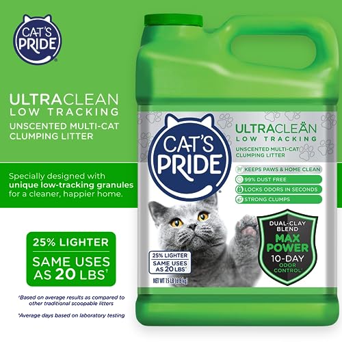 Cat's Pride Max Power: UltraClean Low Tracking Multi-Cat Clumping Litter - Keeps Paws & Home Clean - Up to 10 Days of Powerful Odor Control - 99% Dust Free - Fresh Scent, 15 Pounds (Pack of 2)