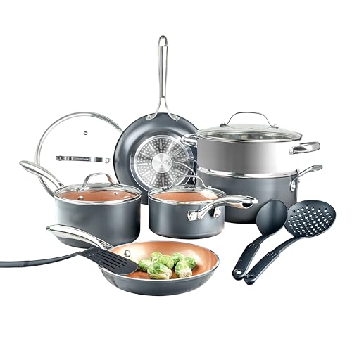 Gotham Steel 15 Pc Ceramic Pots and Pans Set Non Stick, Kitchen Cookware Sets, Pot and Pan Set, Ceramic Cookware Set/Copper Cookware Set Non Stick, Non Stick Pots and Pan Set Dishwasher Safe,