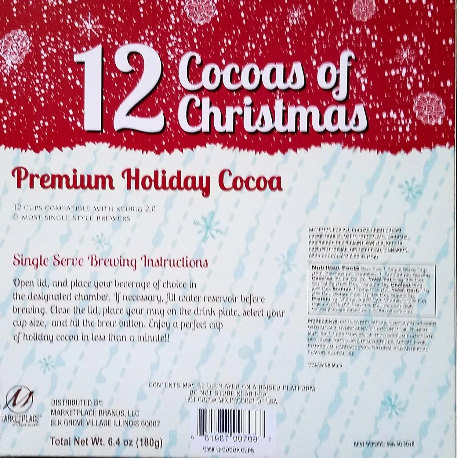 12 Cocoas Of Christmas - 12 K Cups - Premium Holiday Cocoa - Gift Set
