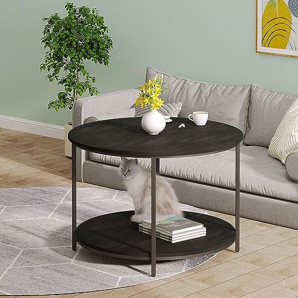 RUNFAYBIU Wood Round Coffee Table - 31.5" W x 22" H Coffee Table for Living Room  Home  with Wooden Desktop & Sturdy Metal Legs &