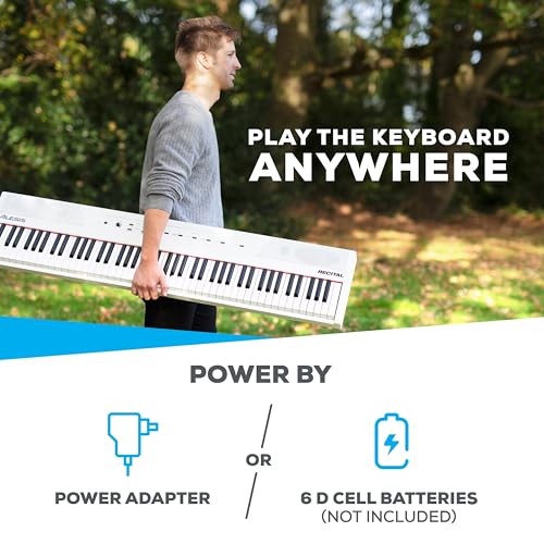 Alesis Recital – 88 Key Digital Piano Keyboard with Semi Weighted Keys, 2x20W Speakers, 5 Voices, Split, Layer and Lesson Mode, FX and Piano Lessons
