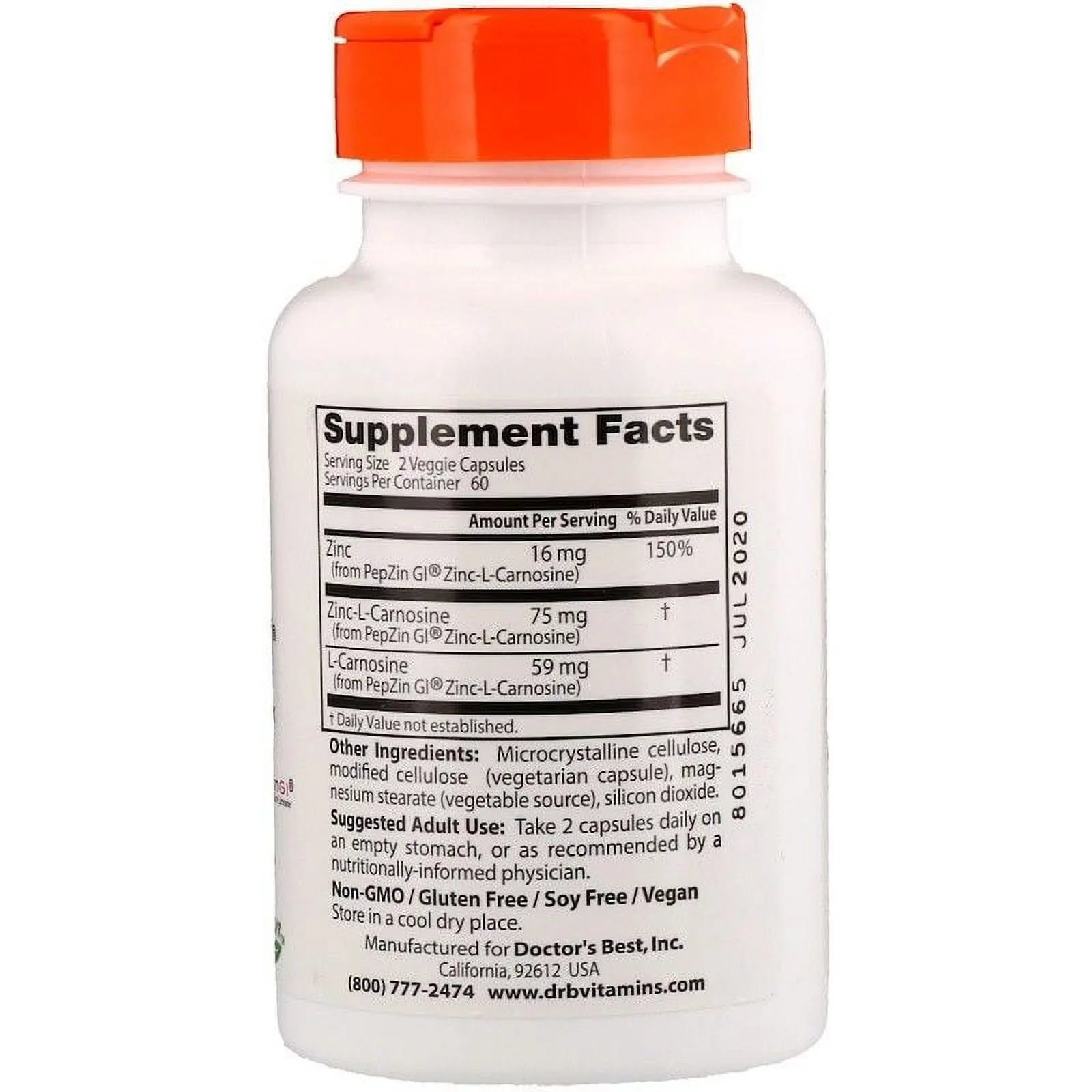 Doctor's Best - PepZin Gl, Zinc-L-Carnosine Complex, 120 Veggie Capsules - 2 Packs