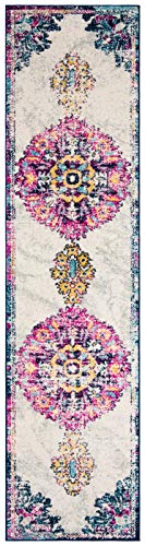 SAFAVIEH Madison Collection Runner Rug - 2' x 6', Ivory & Fuchsia, Medallion Distressed Design, Non-Shedding & Easy Care, Ideal for High Traffic Areas in Living Room, Bedroom (MAD913A)