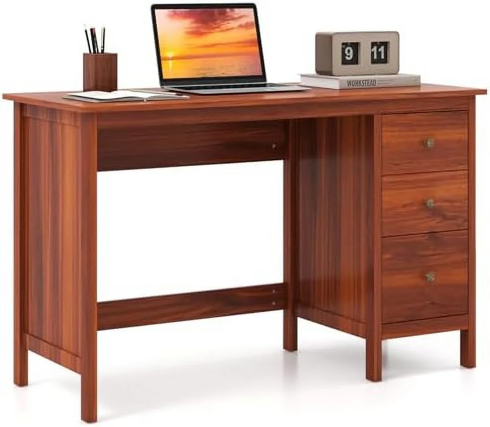 Black Desk with Drawers    Office Computer Desk with  Drawers & Spacious Desktop  Compact Writing Study Desk Laptop Desk for Bedroom  Multipurpose Computer Workstation