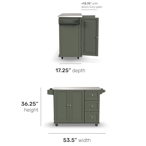 homestyles Mobile Kitchen Island Cart with Stainless Steel Top, Sage Green