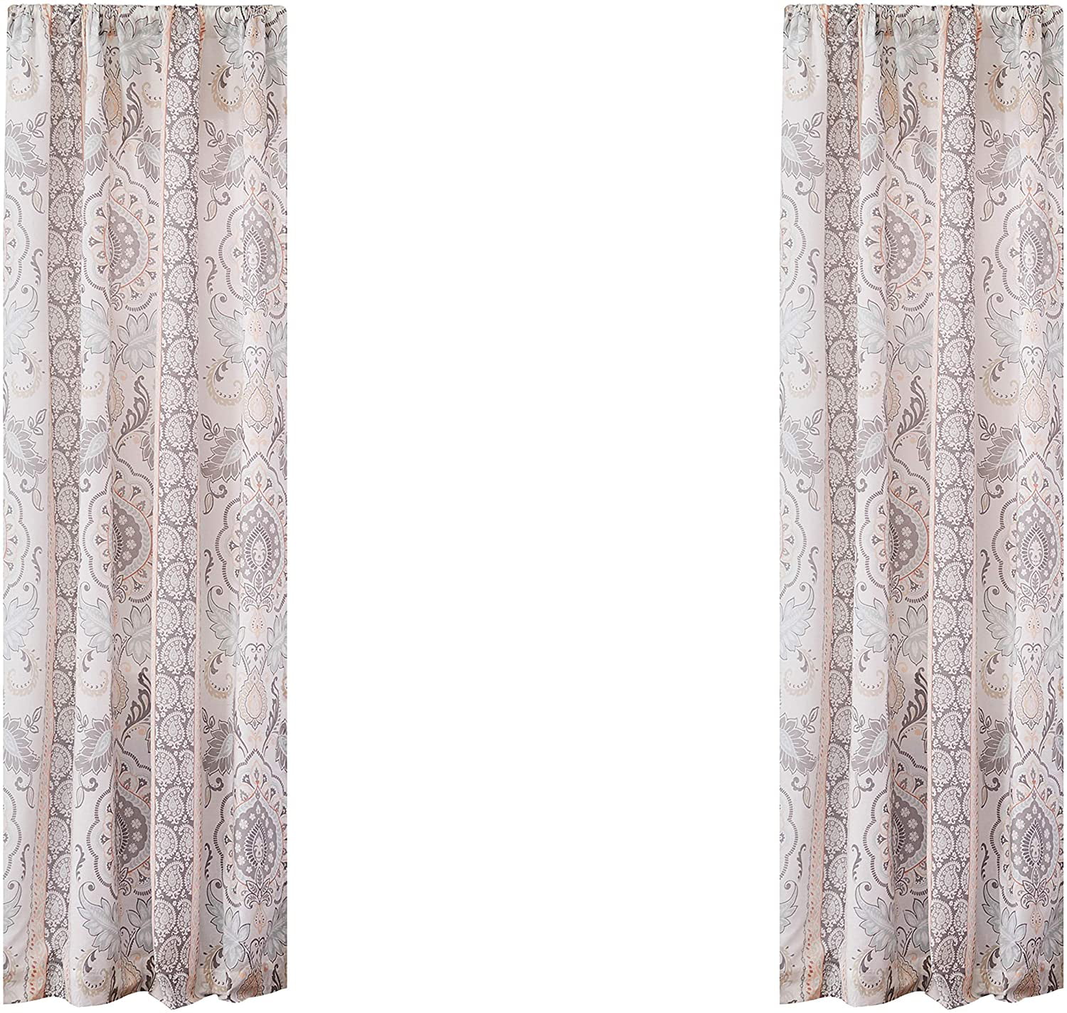 Levtex Home - Darcy - Window Panels with Rod Pocket - Paisley - Grey, Pink, Blue, and White - Cotton Fabric - Lined
