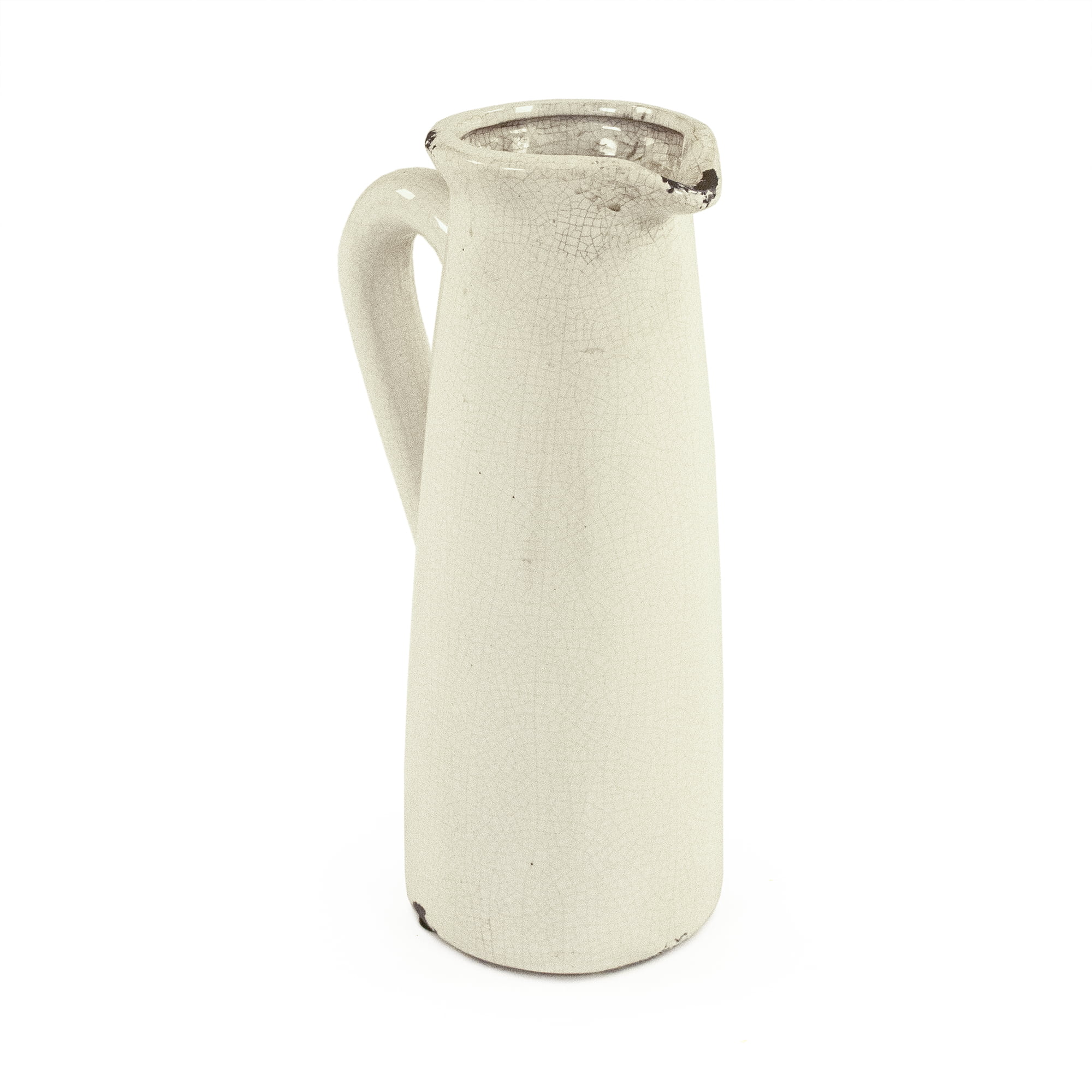 Distressed Crackle White Narrow Pitcher - Large
