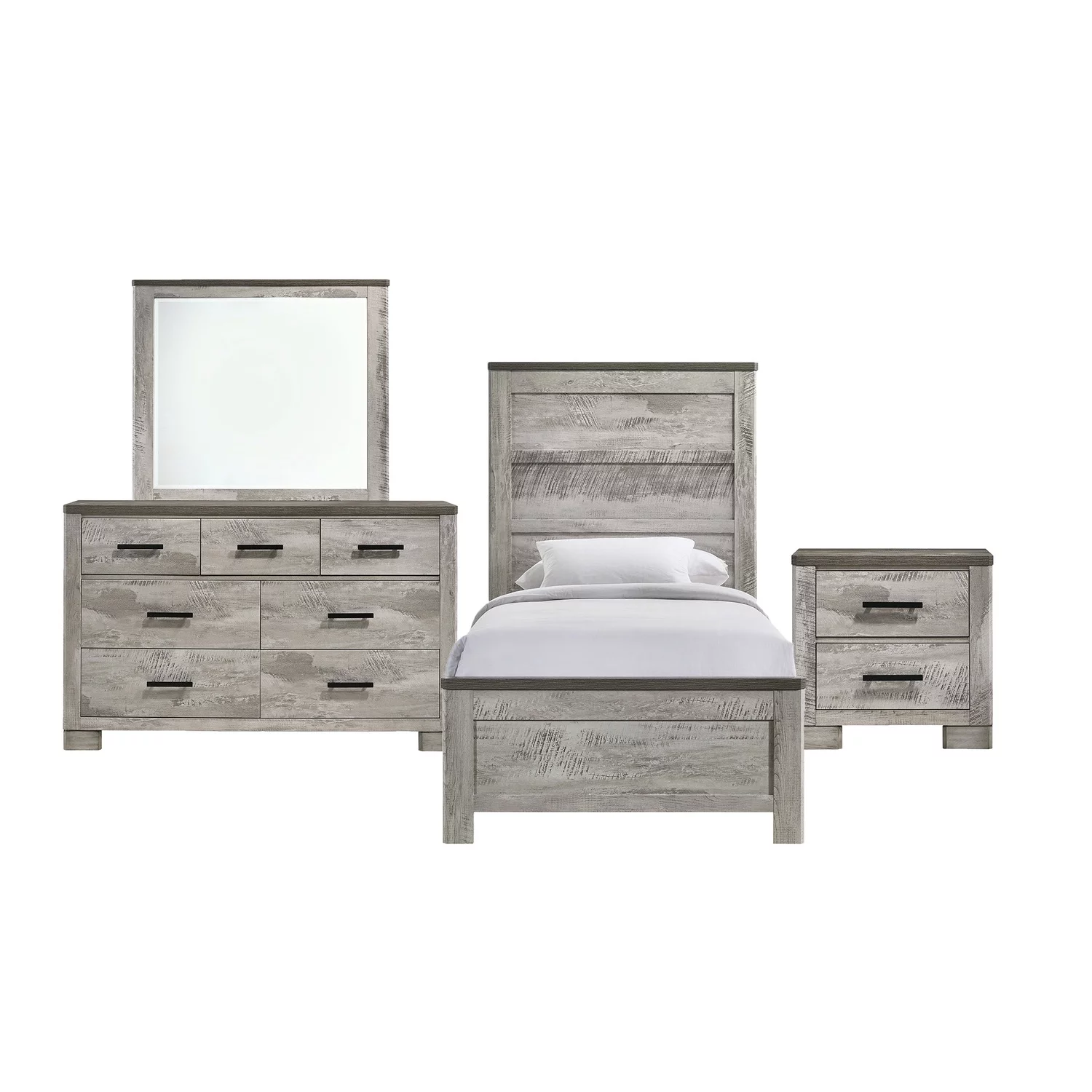 Picket House Furnishings Adam Twin Panel 4PC Bedroom Set in Gray