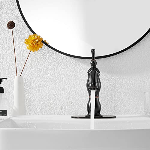 GGStudy 360° Swivel Antique Brass Bathroom Vessel Sink Faucet Single Handle One Hole Matching with Pop Up Drain