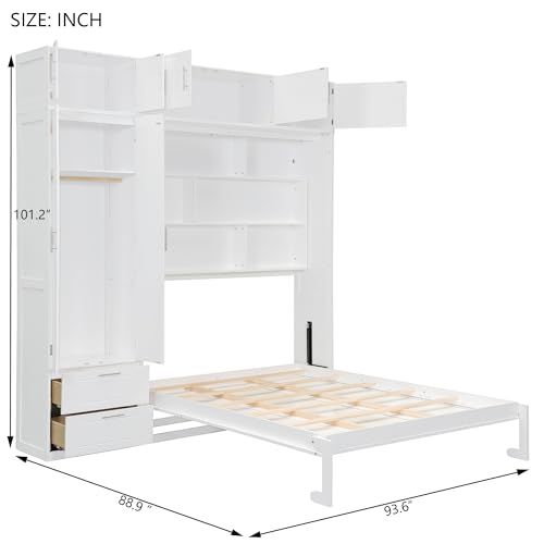P PURLOVE Wood Twin Murphy Bed with Light and USB, Modern Wall Bed with Top Cabinet and Storage Shelves, Space Saving, No Box Spring Needed (Gray)