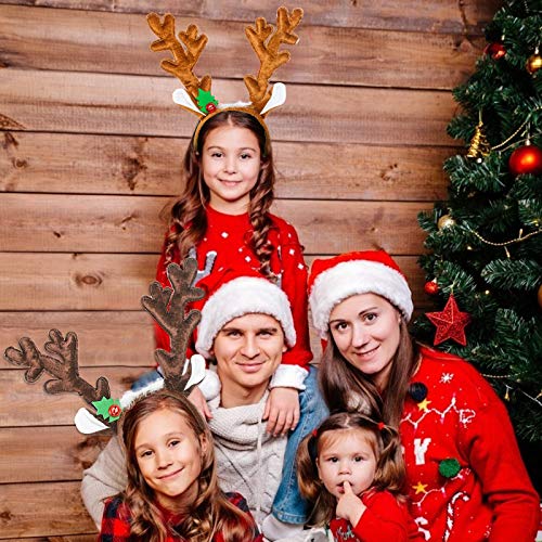 HANSGO Reindeer Antlers Headband, 2PCS Deer Antlers with Bells Cute Christmas Reindeer Ears
