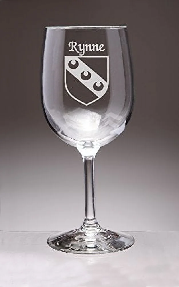 Rynne Irish Coat of Arms Wine Glasses - Set of 4 (Sand Etched)