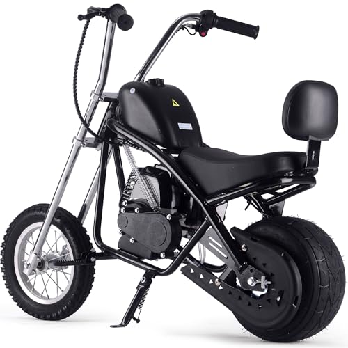 MotoTec 49cc Gas Mini Chopper V2, Pull Start Engine, 23 Mile Range, 12 Inch Front Tire, Black