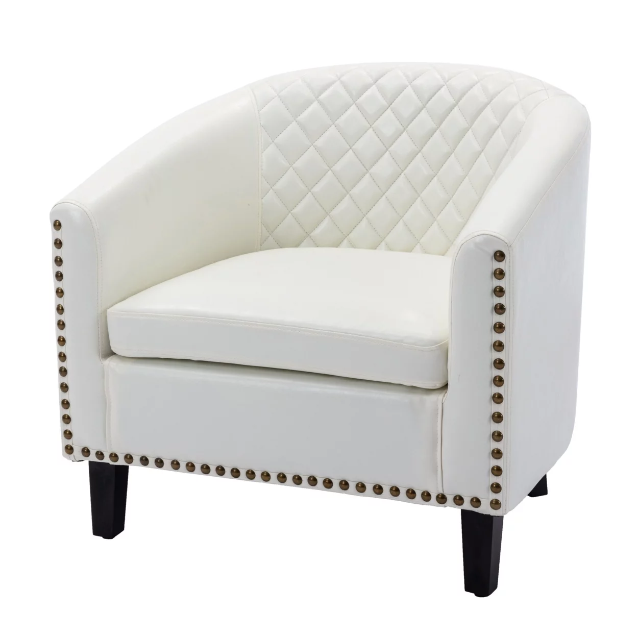 Accent Chair with Faux Leather and Curved Design, White- Saltoro Sherpi