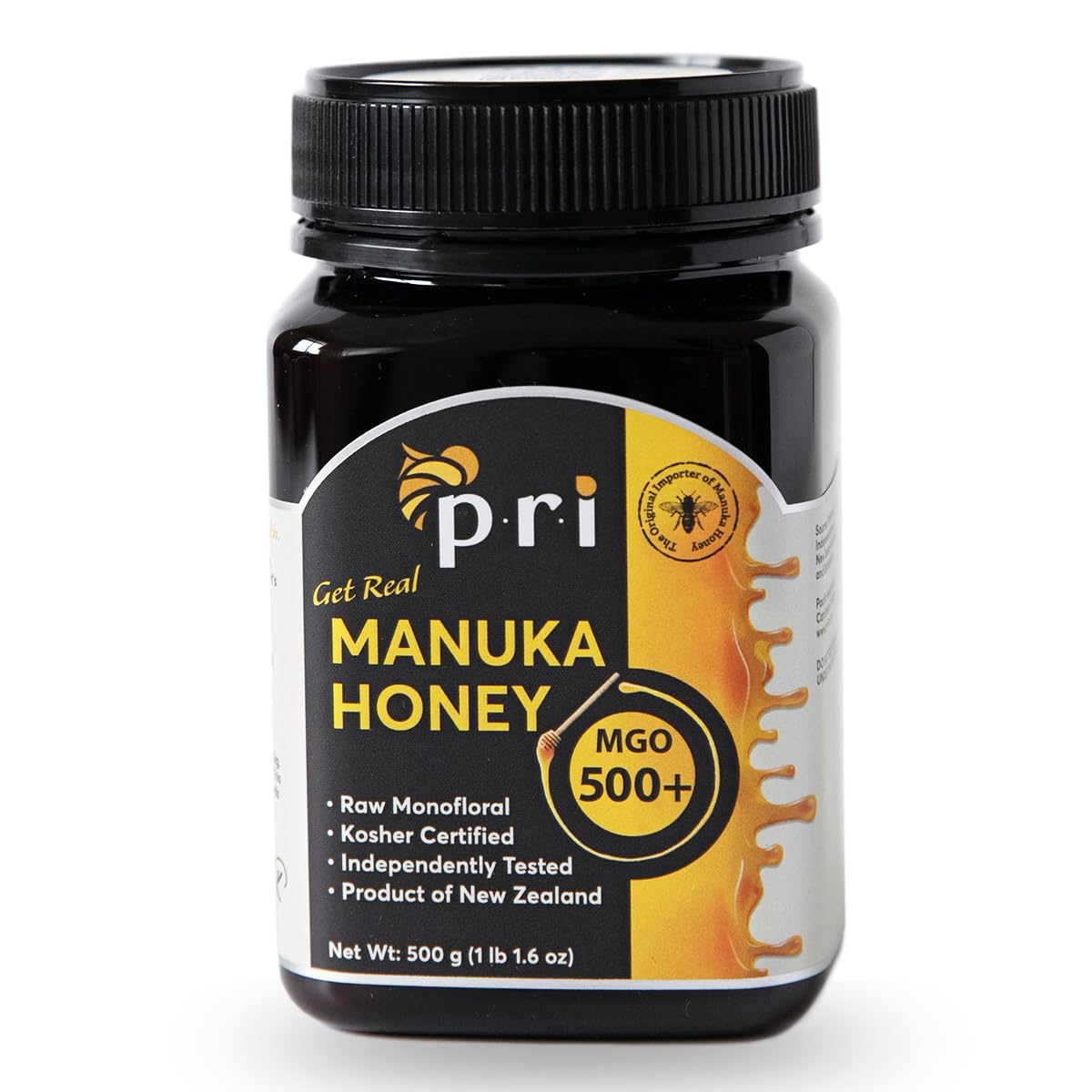 PRI Manuka Honey, MGO 500+, 1.1LB New Zealand Raw Monofloral Manuka Honey (500g)