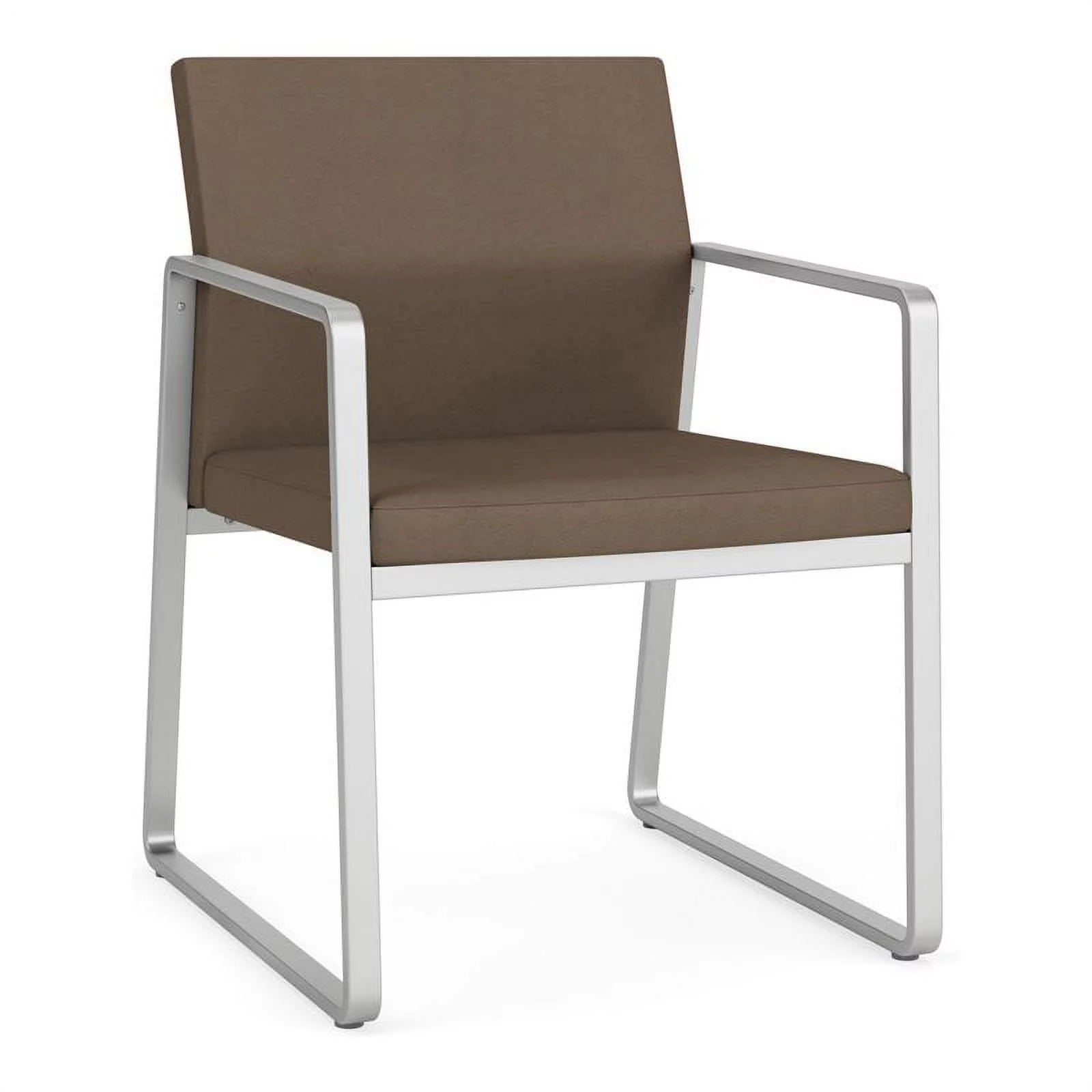Lesro Gansett Polyurethane Guest Chair Waiting Room Guest in Silver/Castillo Quarry Brown