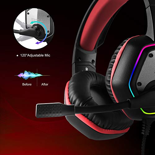 EKSA E1000 Gaming Headset, Computer Headphones with Noise Canceling Mic & RGB Light, 7.1 Surround Sound, Compatible with PC, PS4 PS5 Console, Laptop (Blue)