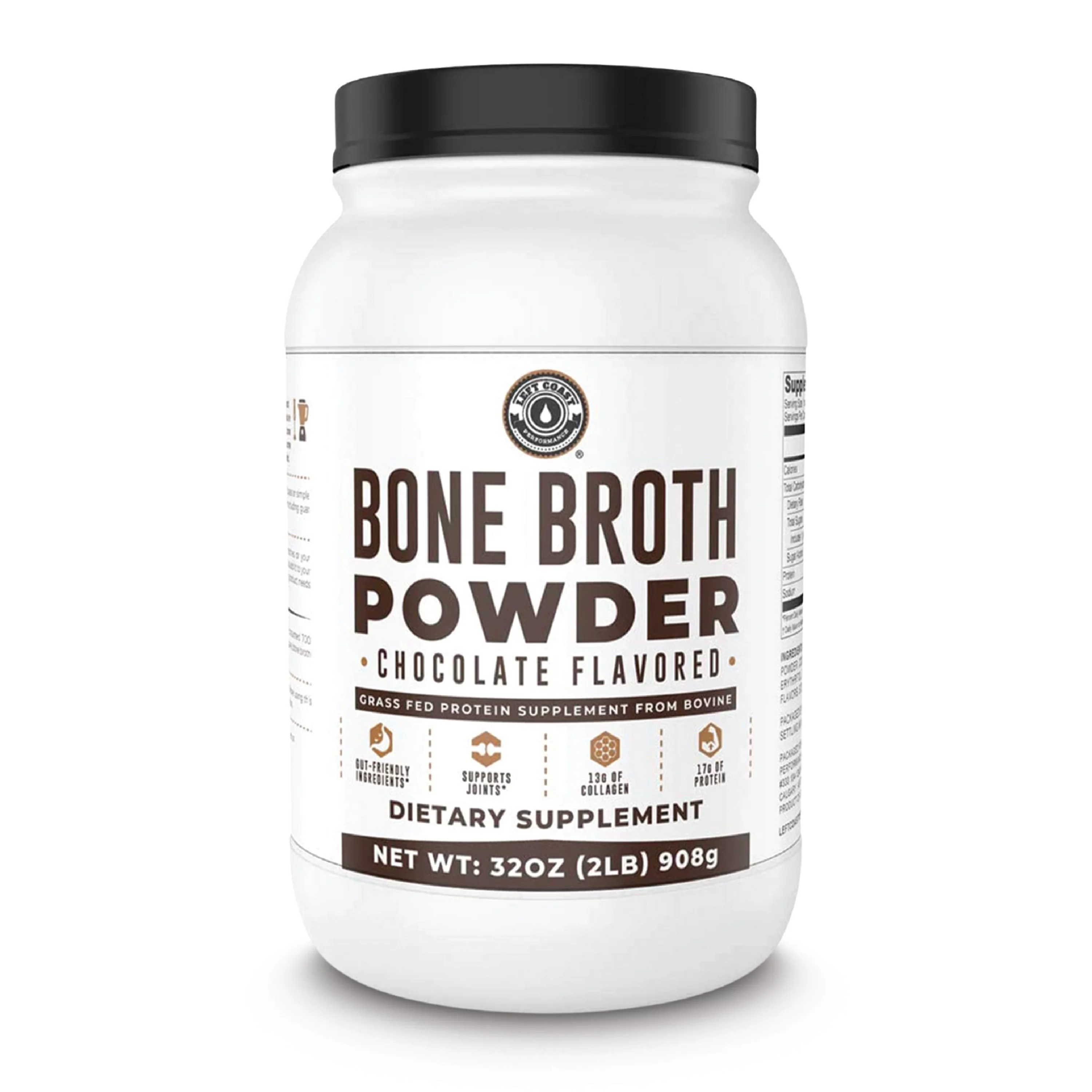 Left Coast Performance Organic Bone Broth Protein Powder with Low Carb, Keto Friendly, Non-GMO Ingredients | Chocolate Flavor - 2 Lb
