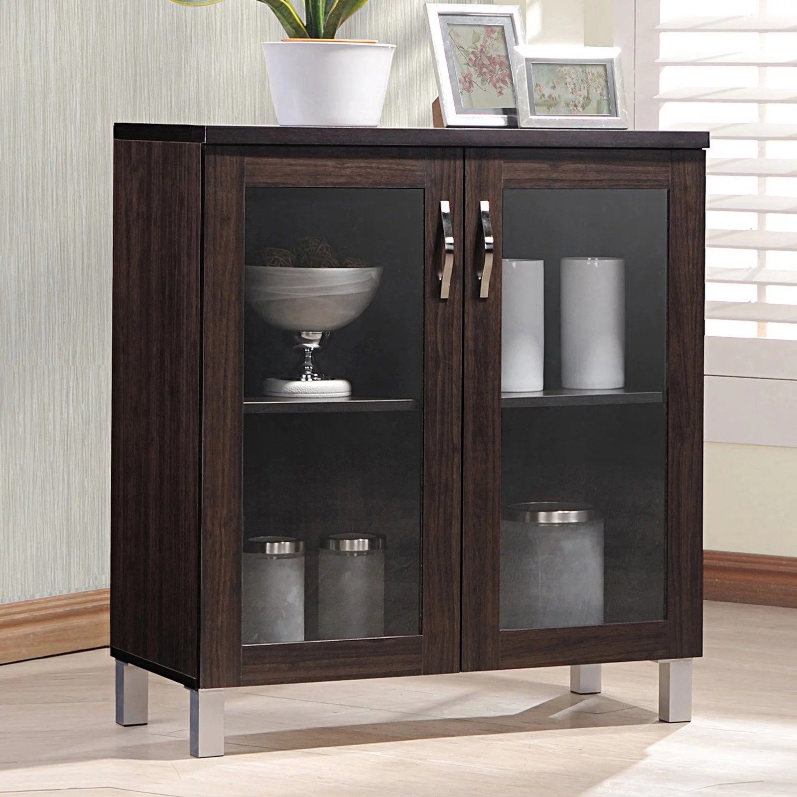 Baxton Studio Sintra Curio Cabinet in Dark Brown