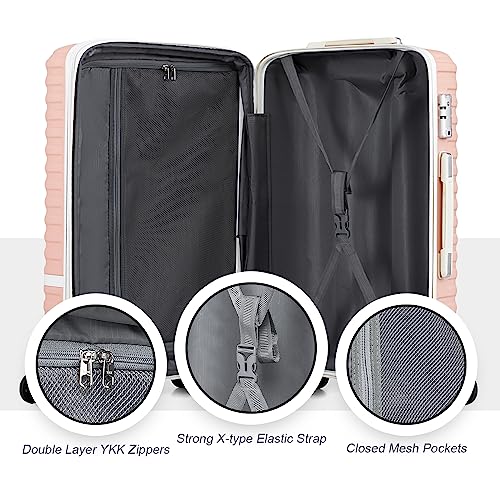 Joyway Carry On Luggage 20 Inch Expandable Suitcase with Spinner Wheel, 4 Piece Hard Shell Luggage Set with TSA Lock(White brown)