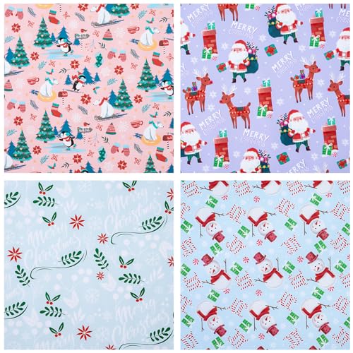 RUSPEPA Christmas Kraft Wrapping Paper - Owl, Reindeer, Christmas Ball and Text Design - 4 Rolls - 30 inches x 10 feet per Roll