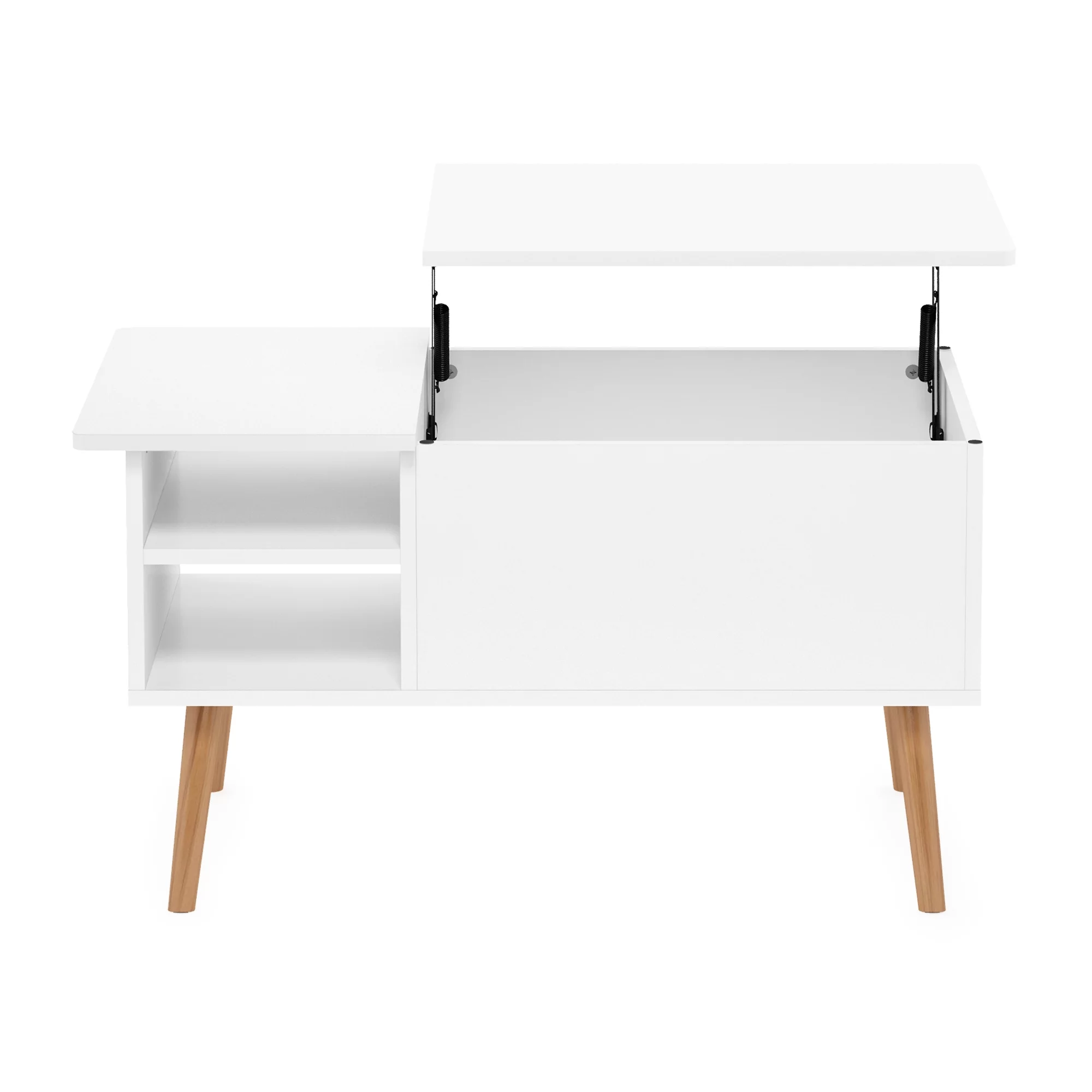 Furinno Jensen Lift Top Coffee Table With Wooden Leg, Solid White