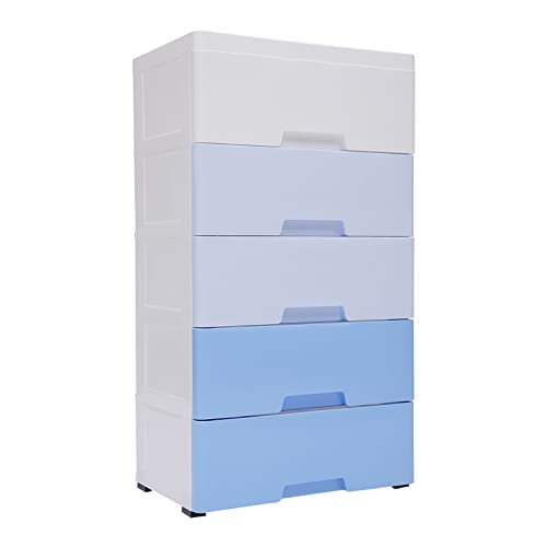 Plastic Drawers Dresser,Storage Cabinet with 5 Drawers,Tall Storage Cabinet with Wheel Dresser Drawer Organizers for Clothing/Bedroom/Playing Room (Style A)