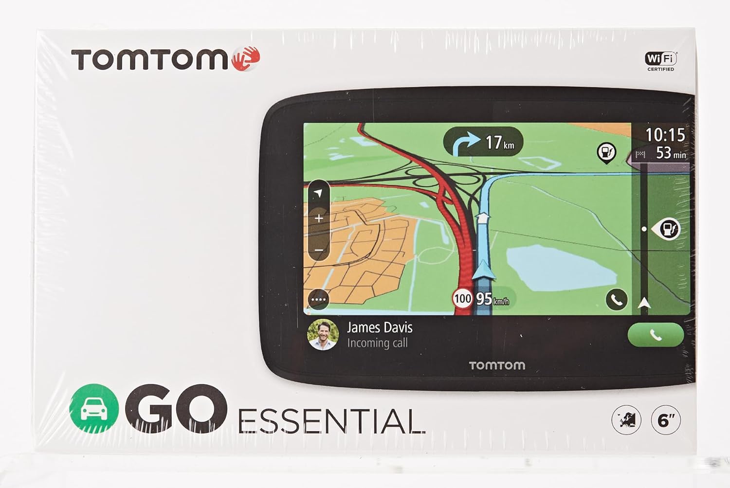TomTom Car Sat Nav GO Essential, 6 Inch, with Traffic Congestion and Speed Cam Alert trial thanks to TomTom Traffic, EU Maps, Updates via WiFi, Handsfree Calling, Click-and-Drive Mount