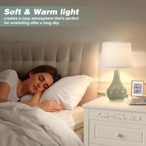 Seealle Modern Ceramic Table Lamps for Night Stands - Bedside Lamps Set of 2 for Nightstand, 19.4