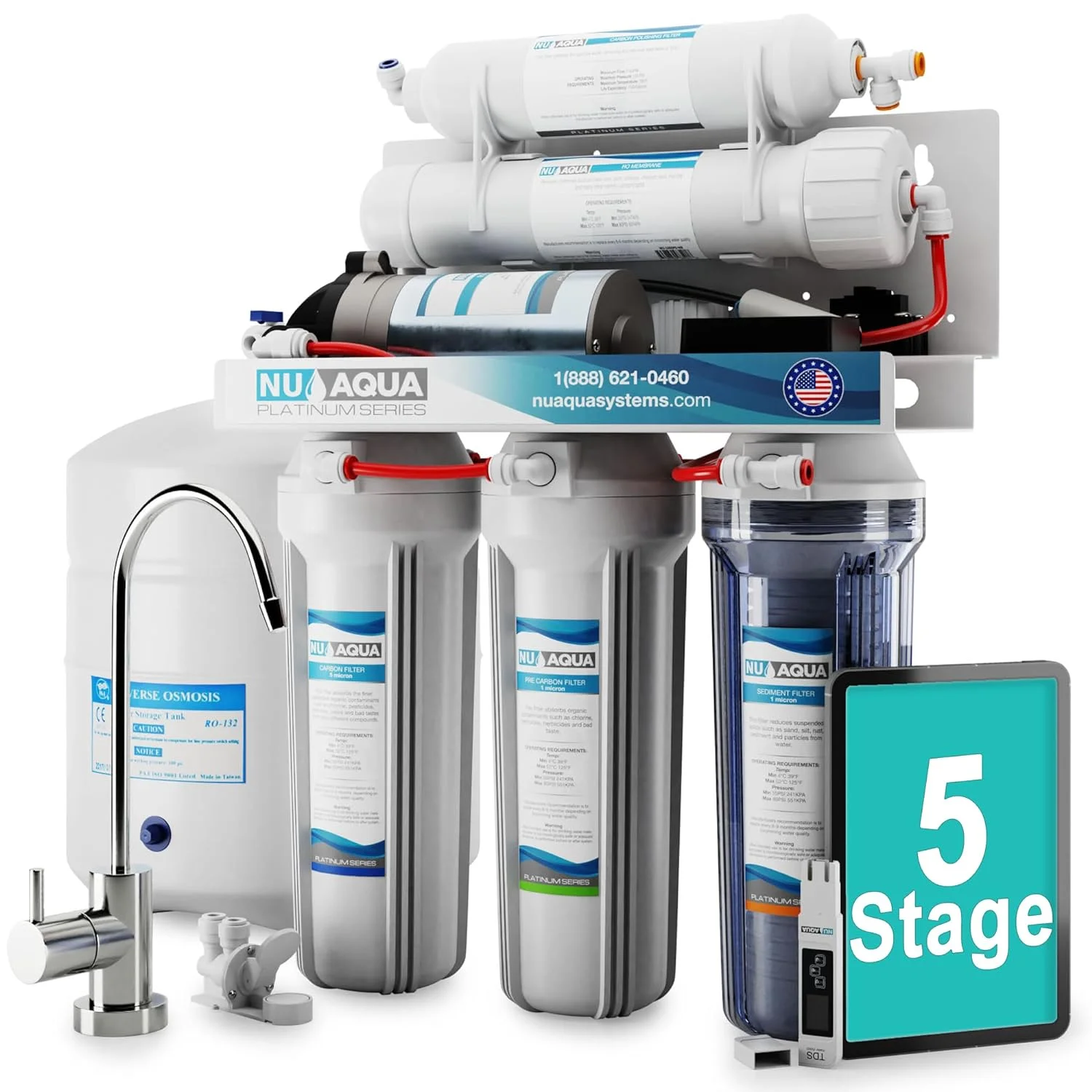 YINCHEN 5-Stage Under Sink Reverse Osmosis Water Filter System - Booster Pump - 100 GPD RO Filtration w/Faucet & Tank - PPM Meter - 100GPD Undersink - Home & Kitchen Drinking Water Purifier
