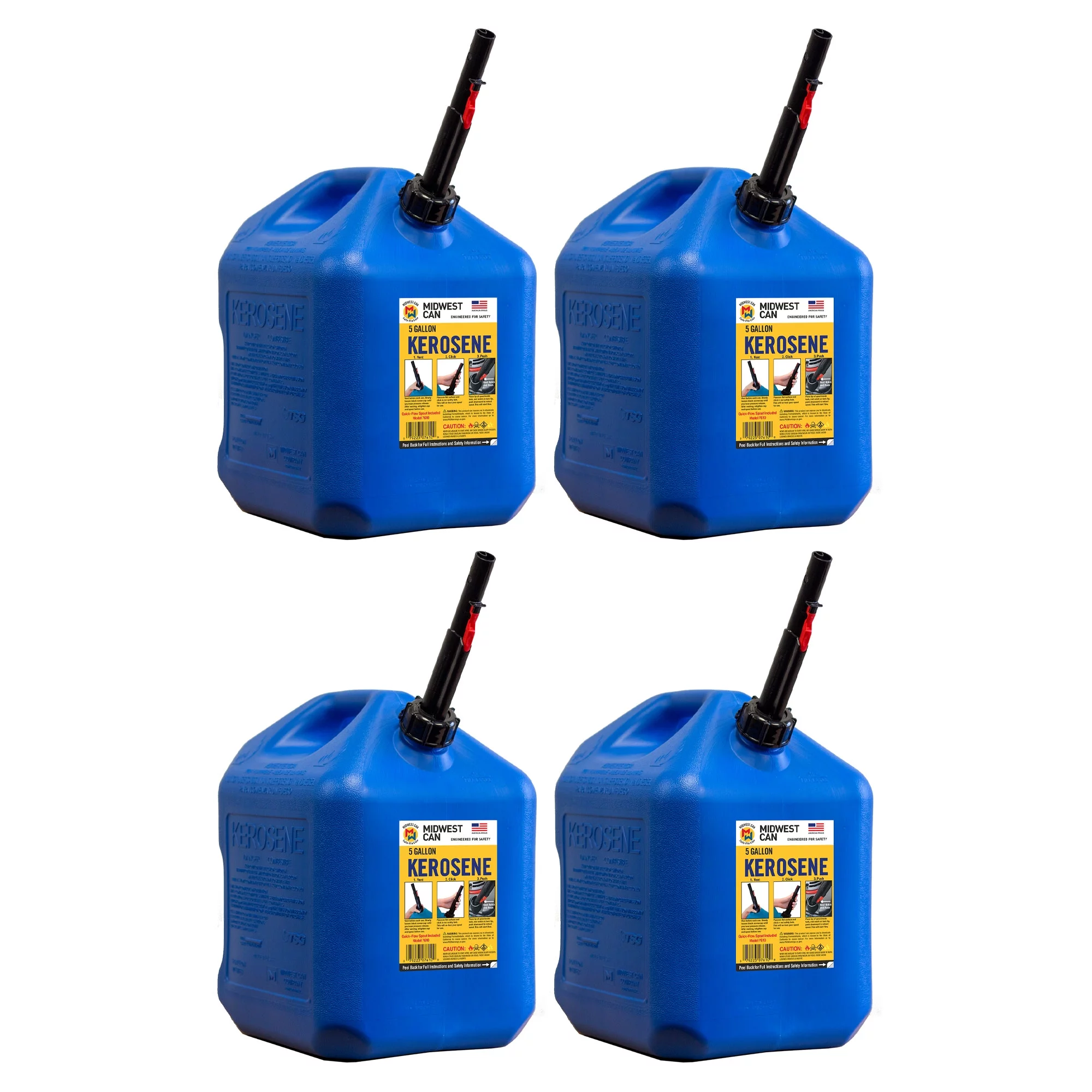 Midwest Can Company 7610 5 Gal Kerosene Gas Can Container with Spout (4 Pk)