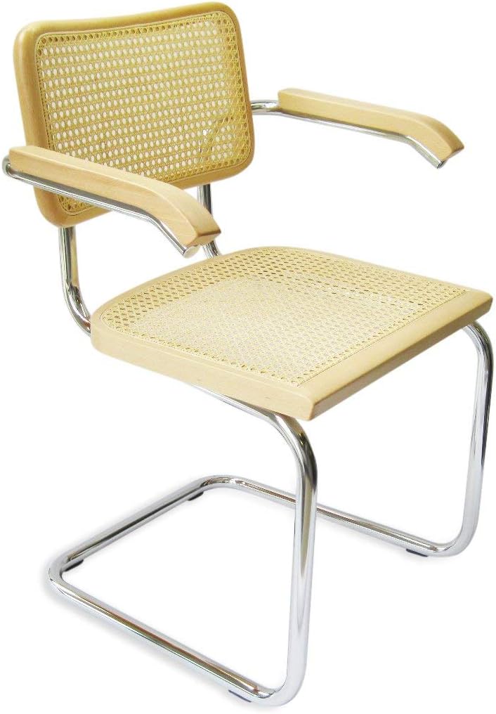Marcel Breuer Cesca Cane Cantilever Armchair Arm Chair w/Chrome Frame & Natural Wood (Made in Italy)