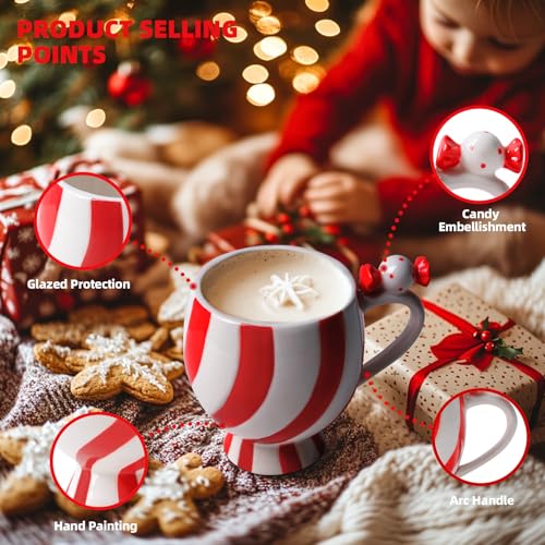 Christmas Mugs Ceramic Candy Shape Cute Coffee Mug Unique Holiday Mug with Handle Hot Cocoa Cup Perfect for Tea & Coffee Lovers, Gifts for Family Friend or Children Dishwasher Safe(12 OZ)
