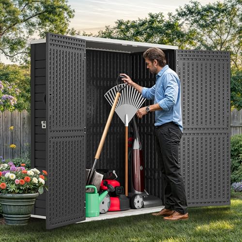 YITAHOME 59 cuft Outdoor Vertical Storage Shed, Tall Storage Shed Outdoor w/o Shelf, Outdoor Waterproof Storage Cabinet for Garage, Pool Storage, Garden Shed Outdoor Storage, Light Gray